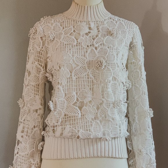 Badgley Mischka Ivory Embroidered Sweater XS - Picture 2 of 5